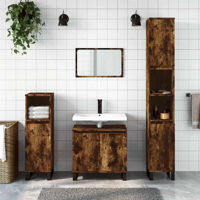 Vidaxl badkamerkast 58x33x60 cm bewerkt hout gerookt eikenkleurig