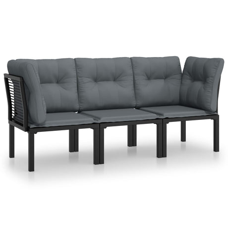 Vidaxl 3-delige loungeset met kussens poly rattan zwart en grijs