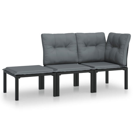 Vidaxl 3-delige loungeset met kussens poly rattan zwart en grijs