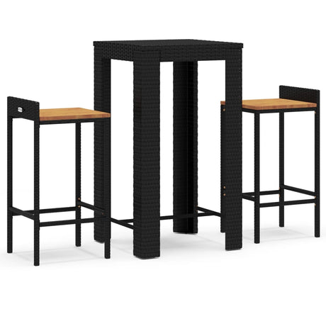 Vidaxl 3-delige tuinbarset poly rattan en massief acaciahout zwart