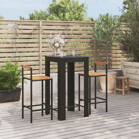 Vidaxl 3-delige tuinbarset poly rattan en massief acaciahout zwart