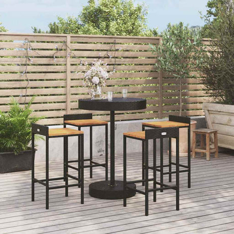 Vidaxl 5-delige tuinbarset poly rattan en massief acaciahout zwart
