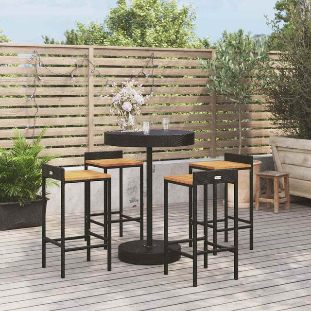 Vidaxl 5-delige tuinbarset poly rattan en massief acaciahout zwart