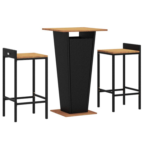 Vidaxl 3-delige tuinbarset poly rattan en massief acaciahout zwart