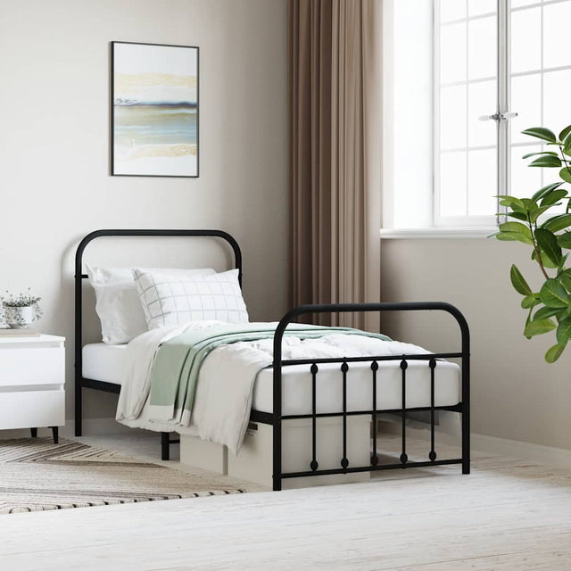 Vidaxl bedframe met hoofd- en voeteneinde metaal zwart 90x190 cm