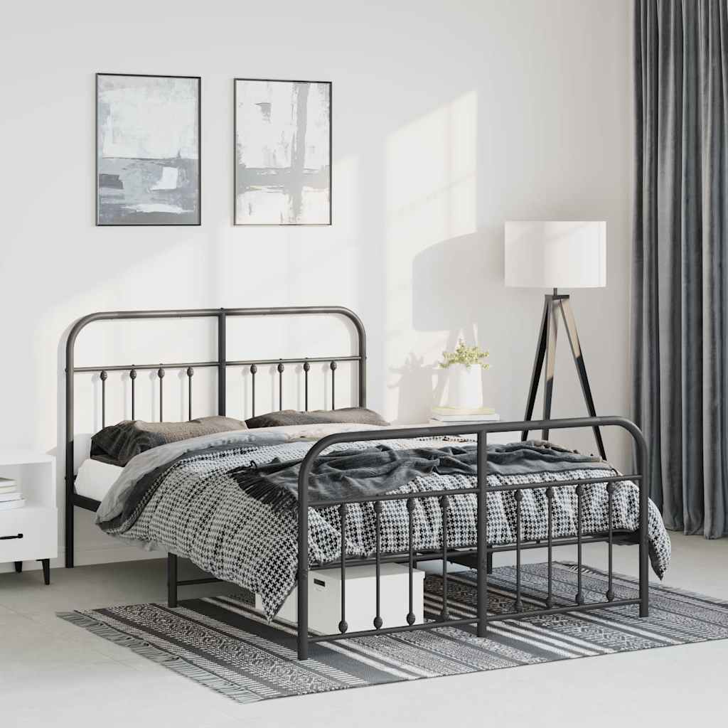 Vidaxl bedframe met hoofd- en voeteneinde metaal zwart 135x190 cm