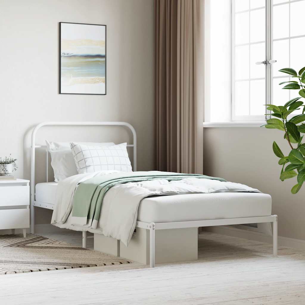 Vidaxl bedframe met hoofdbord metaal wit 107x203 cm