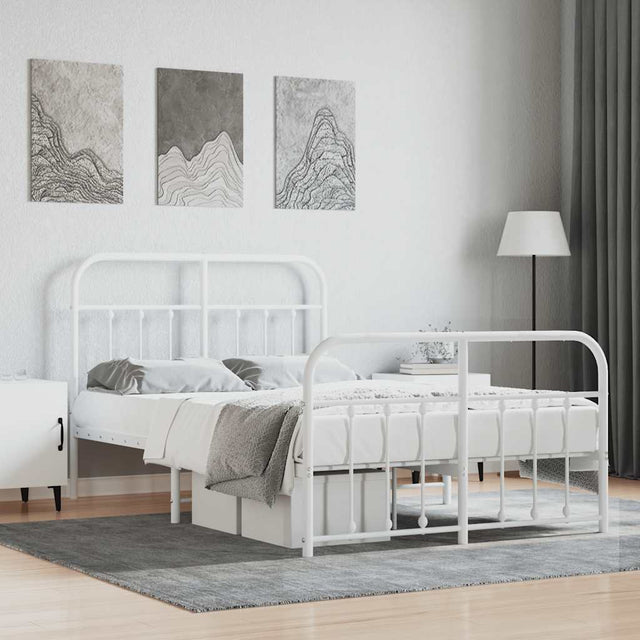 Vidaxl bedframe met hoofd- en voeteneinde metaal wit 120 x 190 cm