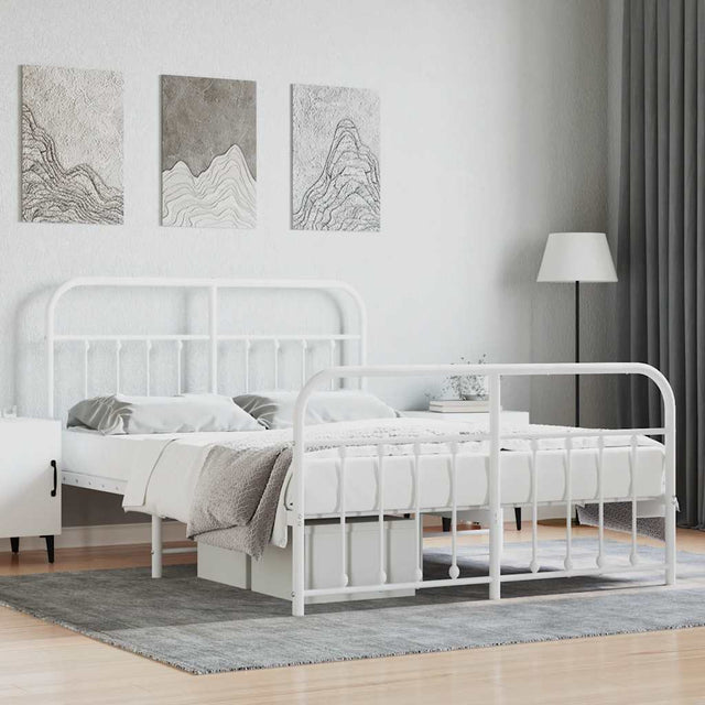 Vidaxl bedframe met hoofd- en voeteneinde metaal wit 140x200 cm