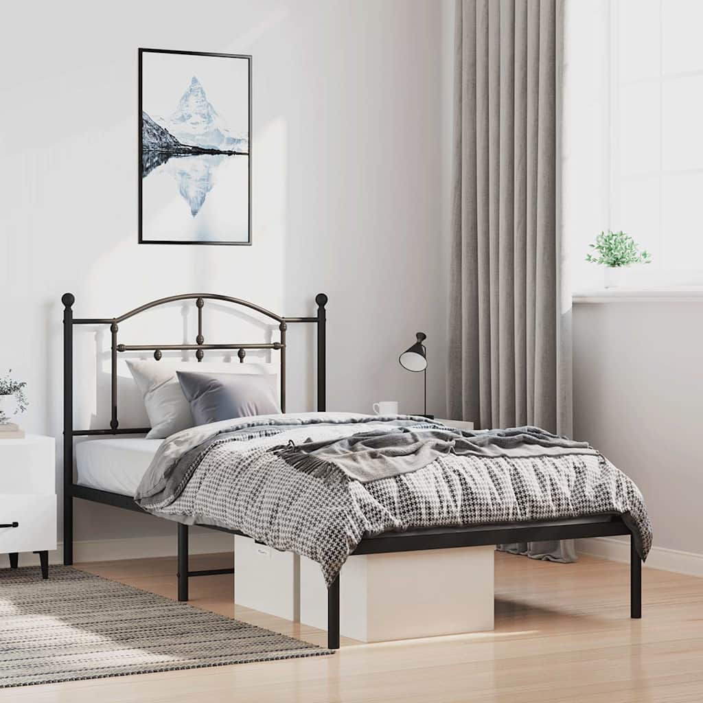 Vidaxl bedframe met hoofdbord metaal zwart 100x200 cm