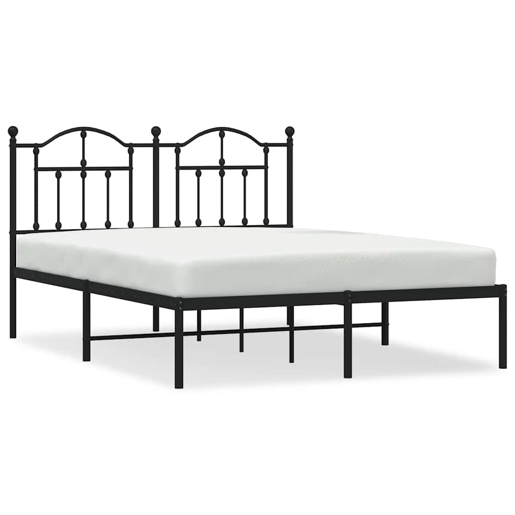 Vidaxl bedframe met hoofdbord metaal zwart 135x190 cm