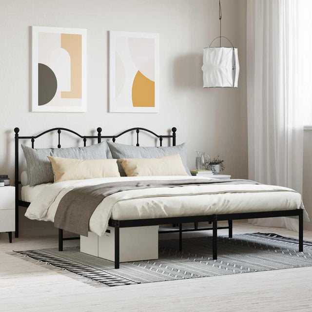 Vidaxl bedframe met hoofdbord metaal zwart 160x200 cm