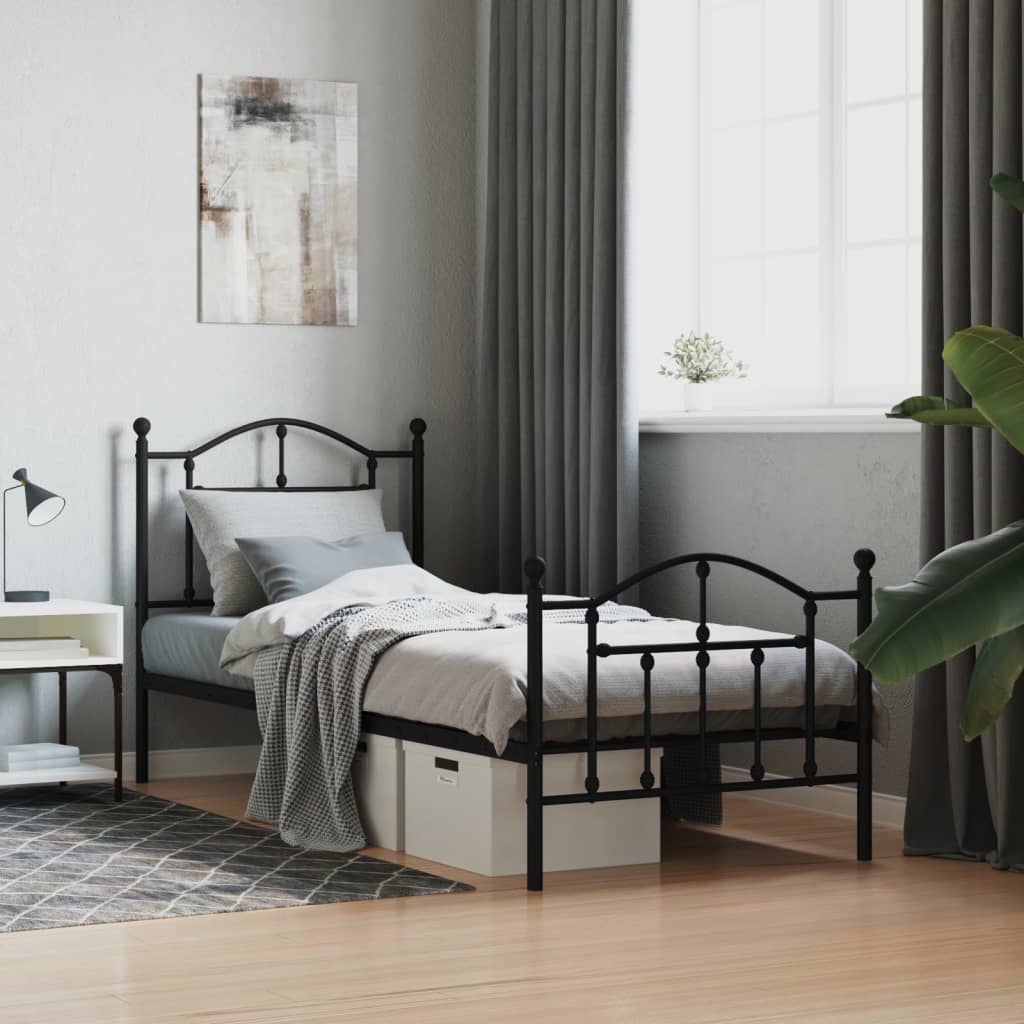 Vidaxl bedframe met hoofd- en voeteneinde metaal zwart 80x200 cm