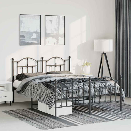 Vidaxl bedframe met hoofd- en voeteneinde metaal zwart 135x190 cm