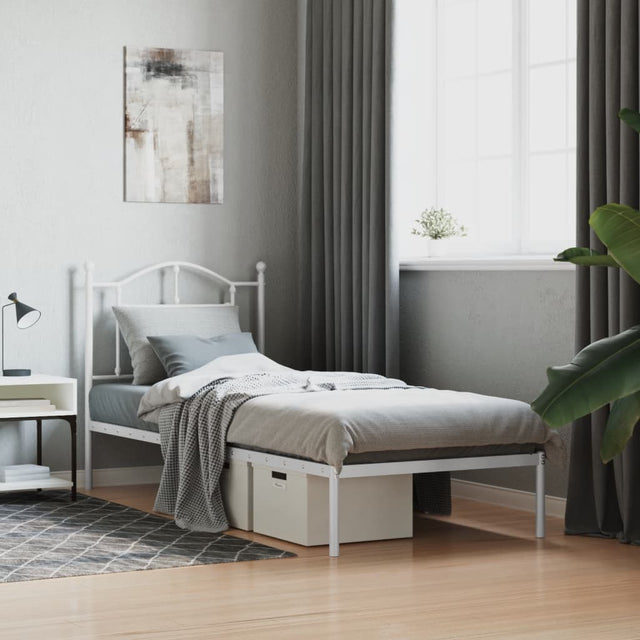 Vidaxl bedframe met hoofdbord metaal wit 80x200 cm