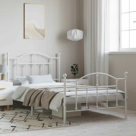 Vidaxl bedframe met hoofd- en voeteneinde metaal wit 100x190 cm