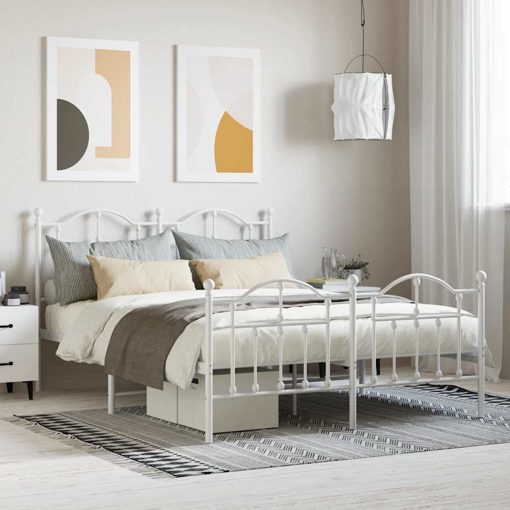 Vidaxl bedframe met hoofd- en voeteneinde metaal wit 140x200 cm