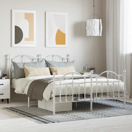 Vidaxl bedframe met hoofd- en voeteneinde metaal wit 140x200 cm