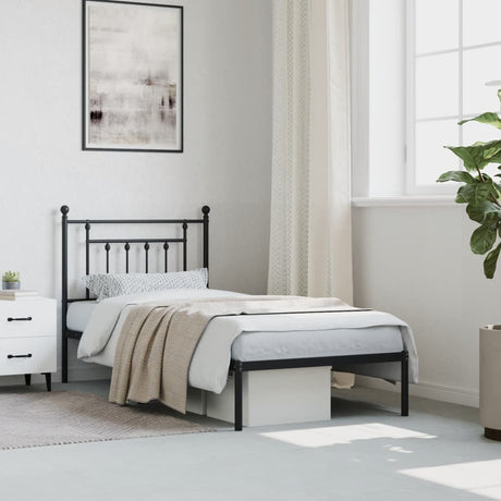Vidaxl bedframe met hoofdbord metaal zwart 90x190 cm