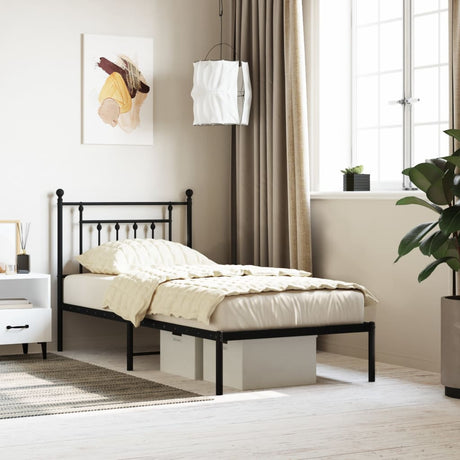 Vidaxl bedframe met hoofdbord metaal zwart 90x190 cm