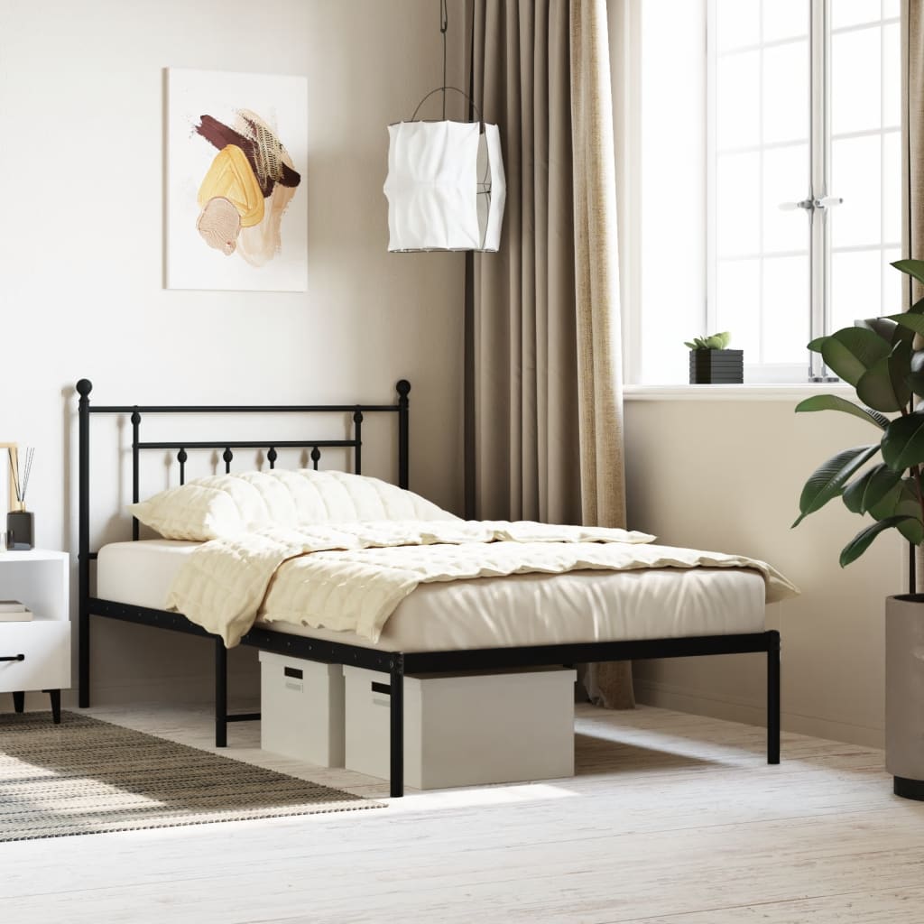 Vidaxl bedframe met hoofdbord metaal zwart 107x203 cm