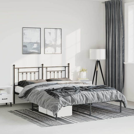Vidaxl bedframe met hoofdbord metaal zwart 135x190 cm
