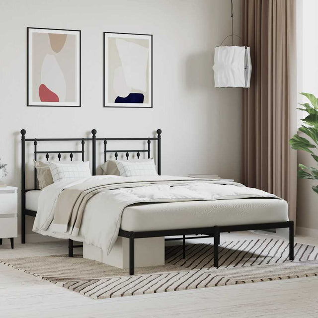 Vidaxl bedframe met hoofdbord metaal zwart 140x190 cm