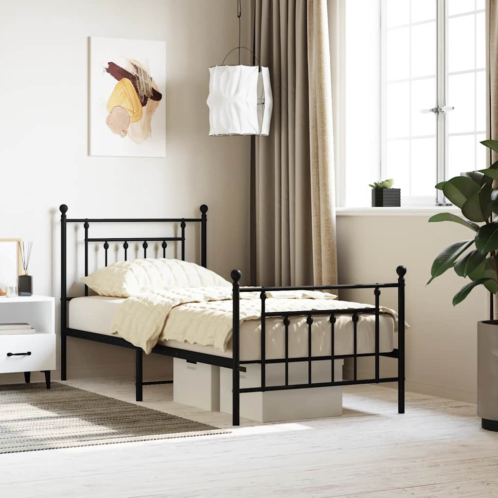 Vidaxl bedframe met hoofd- en voeteneinde metaal zwart 90x190 cm