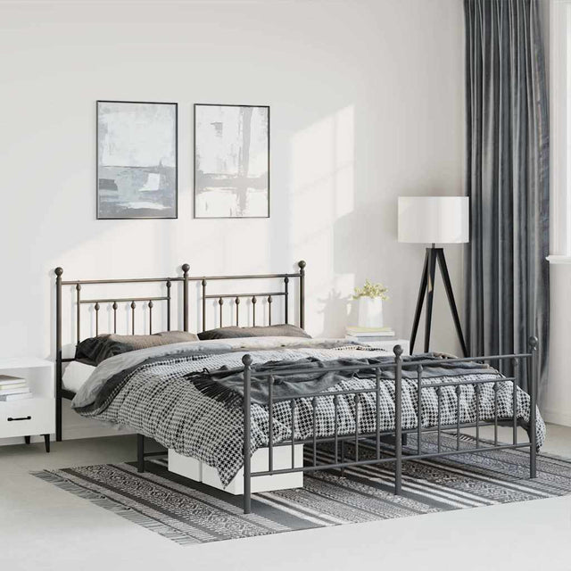 Vidaxl bedframe met hoofd- en voeteneinde metaal zwart 135x190 cm
