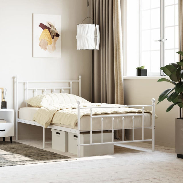 Vidaxl bedframe met hoofd- en voeteneinde metaal wit 107x203 cm