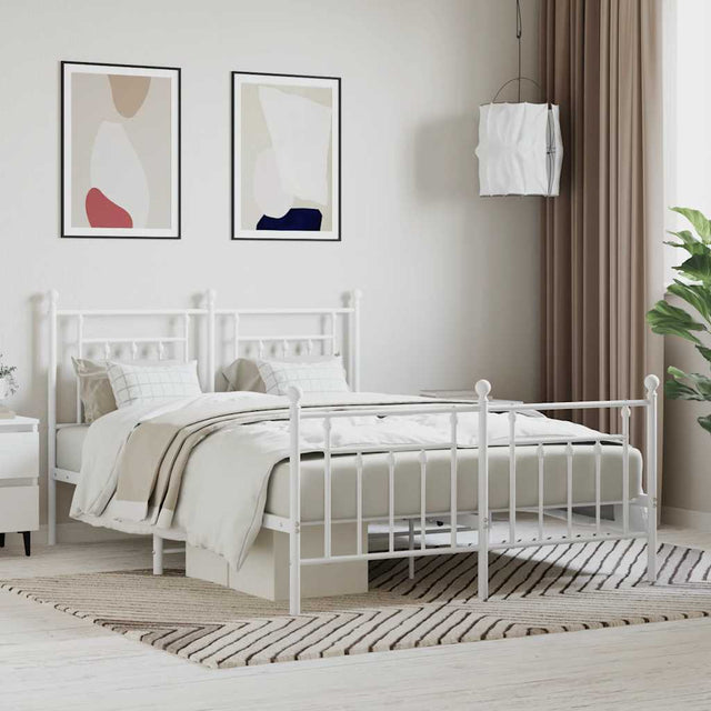 Vidaxl bedframe met hoofd- en voeteneinde metaal wit 140x200 cm