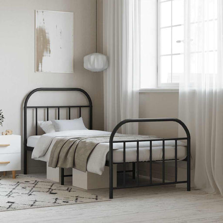 Vidaxl bedframe met hoofd- en voeteneinde metaal zwart 90x190 cm