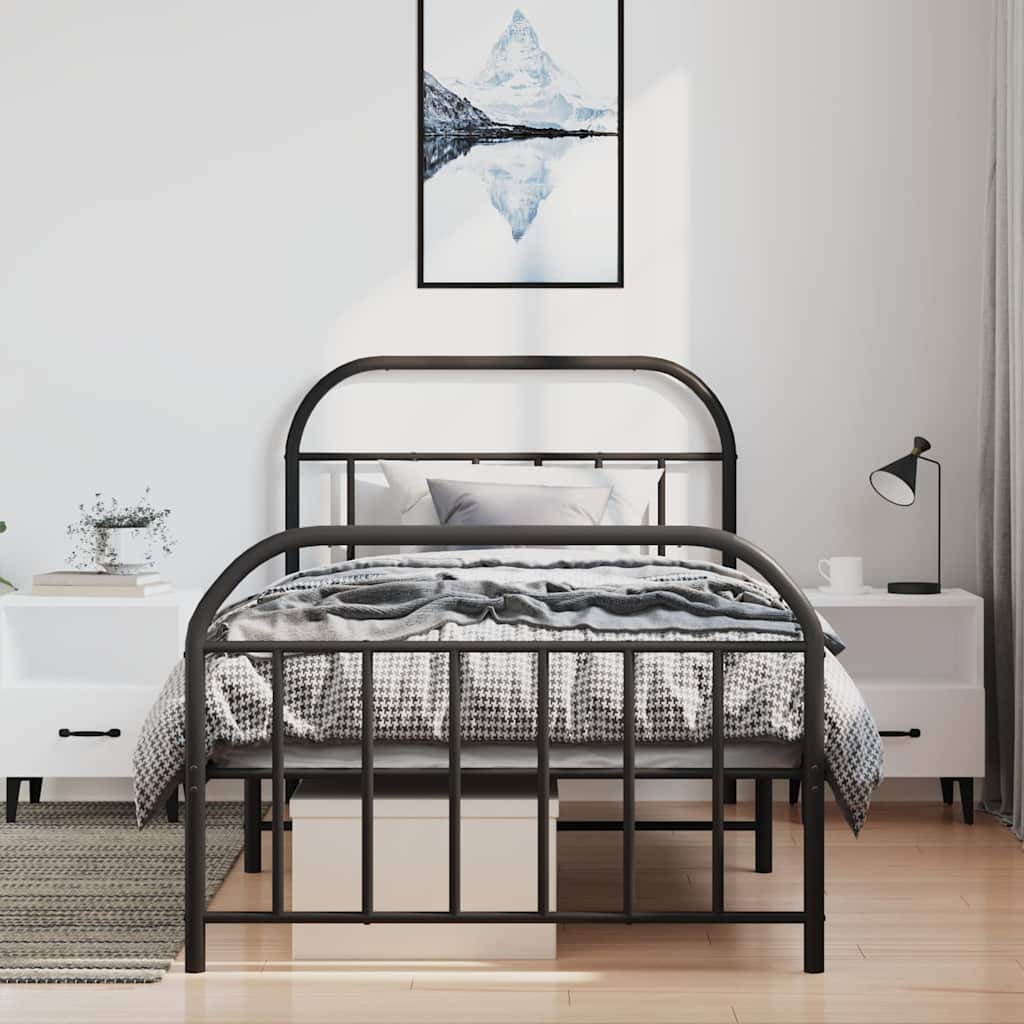 Vidaxl bedframe met hoofd- en voeteneinde metaal zwart 100x190 cm