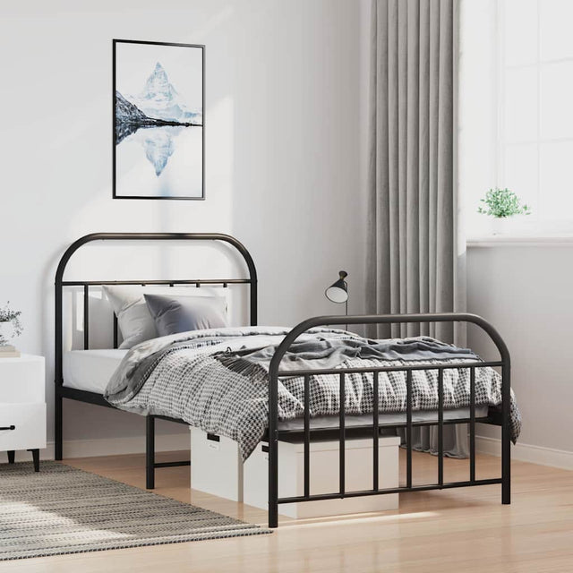 Vidaxl bedframe met hoofd- en voeteneinde metaal zwart 100x190 cm