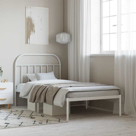 Vidaxl bedframe met hoofdbord metaal wit 107x203 cm