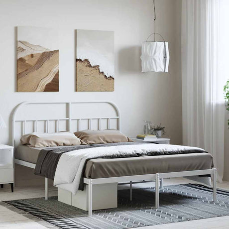 Vidaxl bedframe met hoofdbord metaal wit 135x190 cm