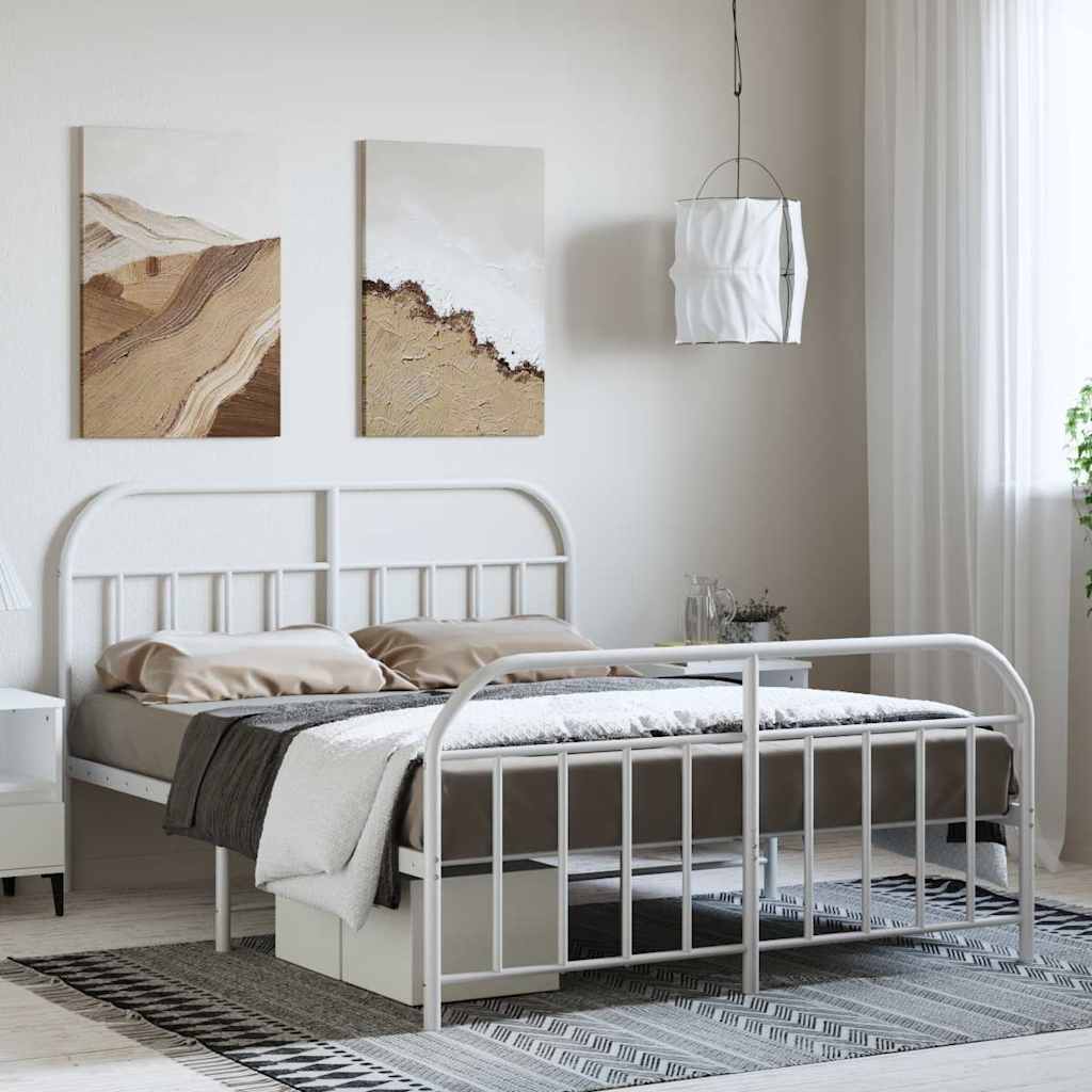 Vidaxl bedframe met hoofd- en voeteneinde metaal wit 135x190 cm