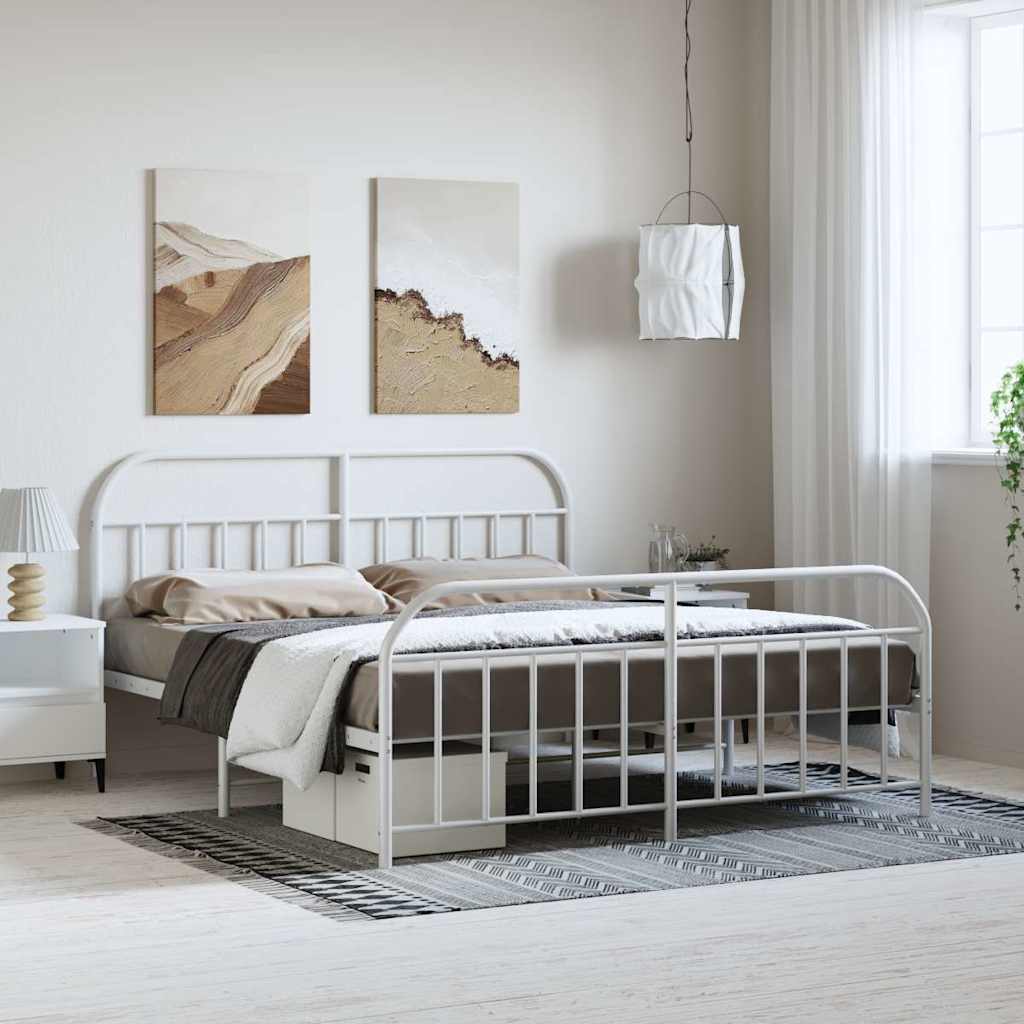 Vidaxl bedframe met hoofd- en voeteneinde metaal wit 183x213 cm