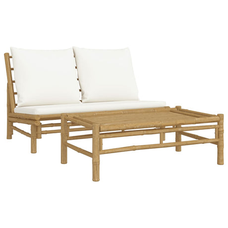 Vidaxl 2-delige loungeset met kussens bamboe crèmewit