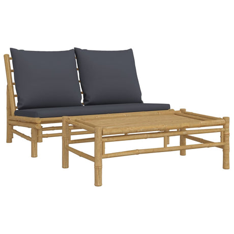 Vidaxl 2-delige loungeset met kussens bamboe donkergrijs