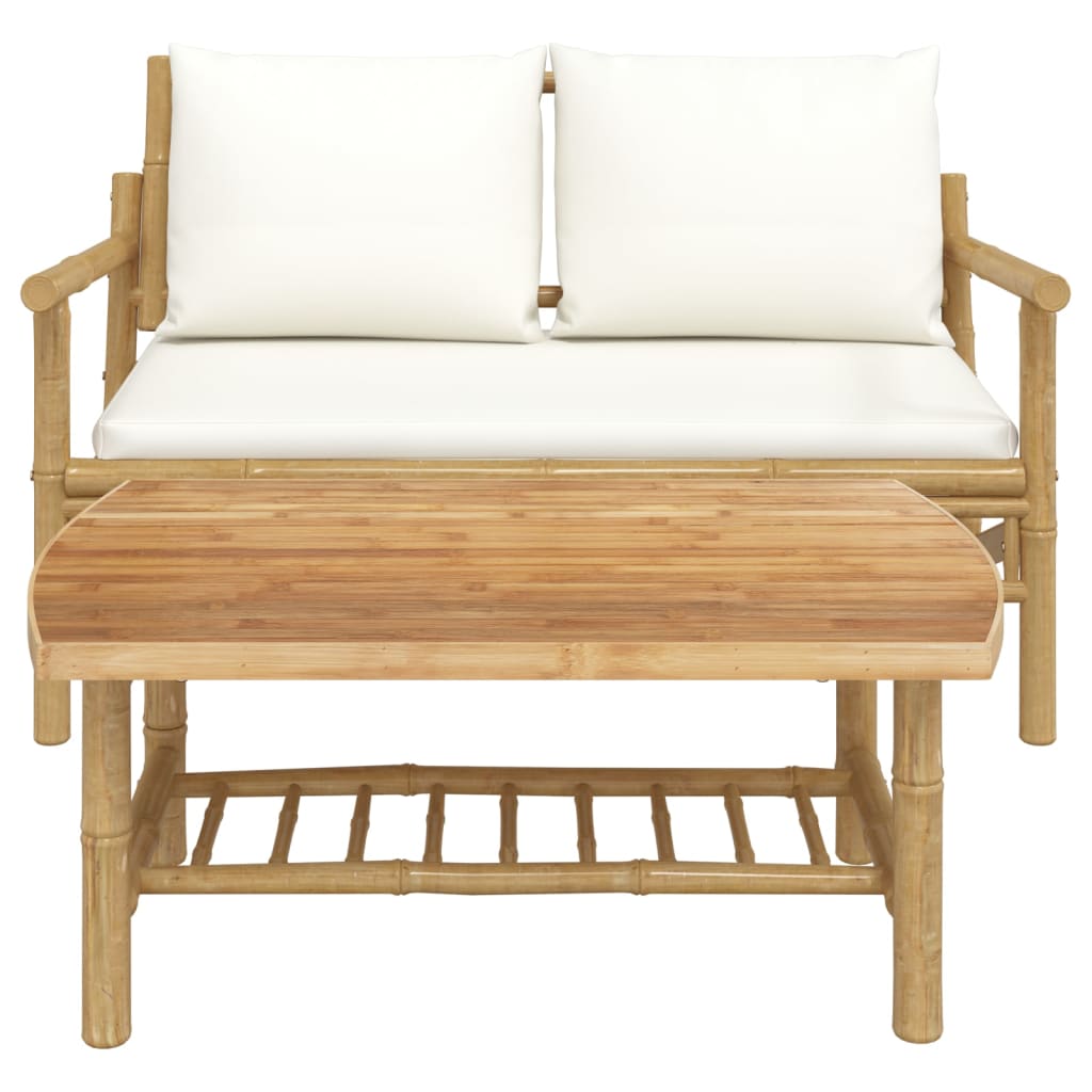 Vidaxl 2-delige loungeset met kussens bamboe crèmewit