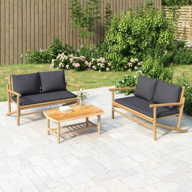 Vidaxl tuinbank met donkergrijze kussens bamboe