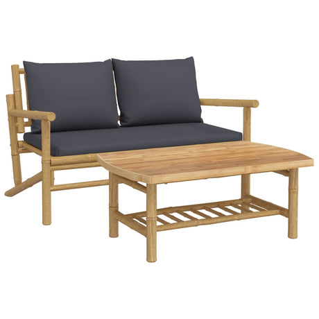 Vidaxl 2-delige loungeset met kussens bamboe donkergrijs