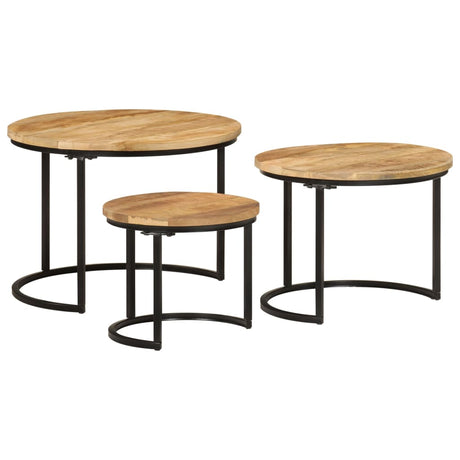 Vidaxl tafeltjesset 3 st massief ruw mangohout