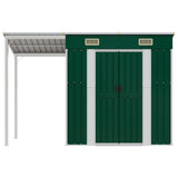 Cobertizo de jardín Vidaxl con techo extendido 277x110.5x181 cm de acero verde