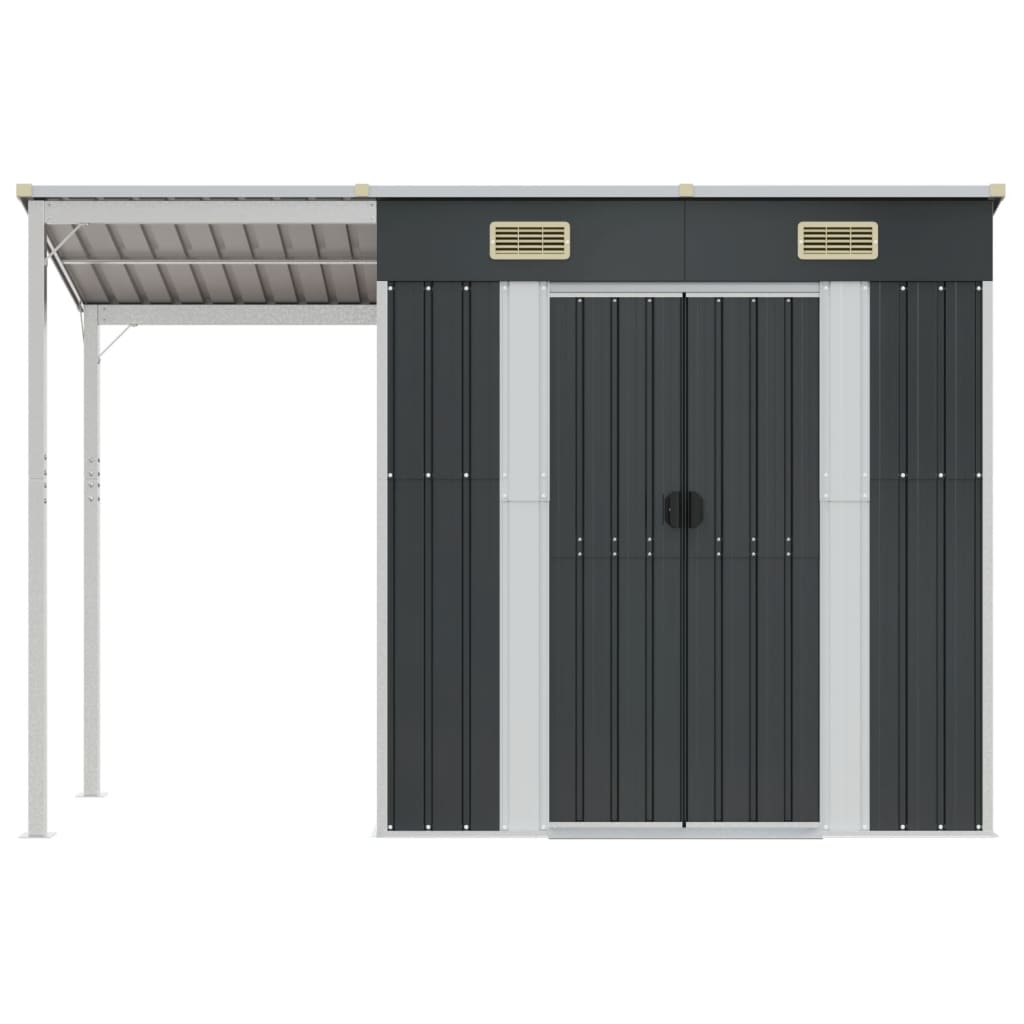 Vidaxl Garden Shed s prodlouženou střechou 277x110.5x181 cm ocelový antracit