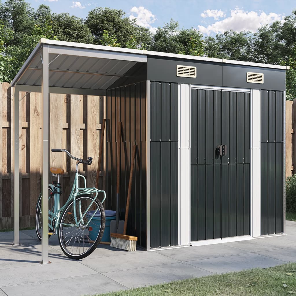 Vidaxl Garden Shed s prodlouženou střechou 277x110.5x181 cm ocelový antracit