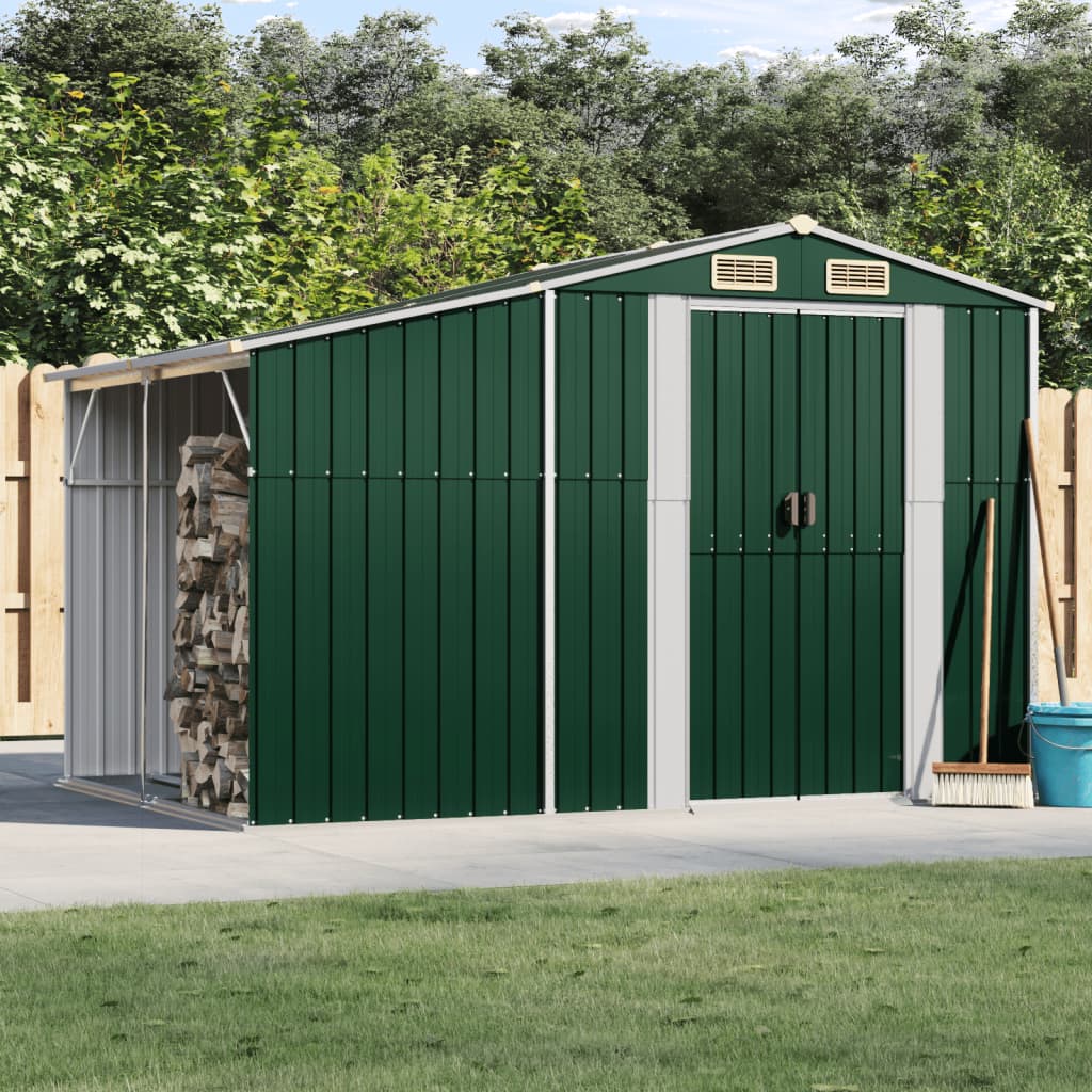 Vidaxl Garden Shed 277x192.5x179 cm galvanizovaná ocelová zelená