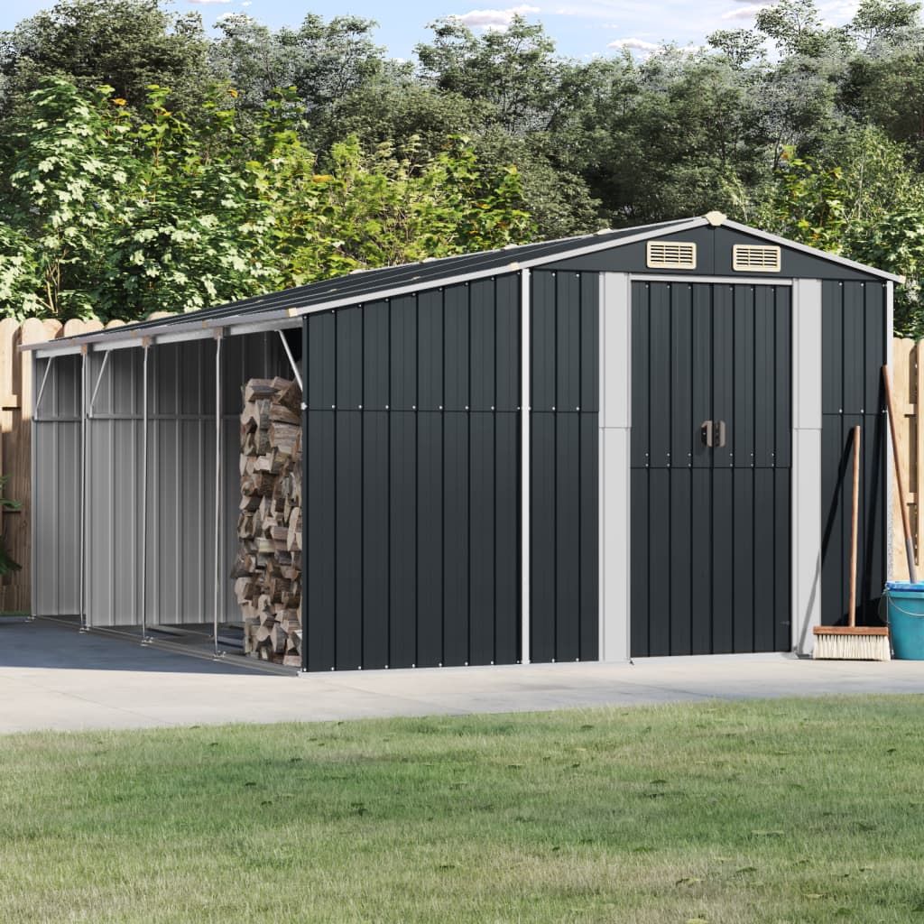 Vidaxl Garden Shed 277x365.5x179 cm verzinkte Stahl -Anthrazitfarbe