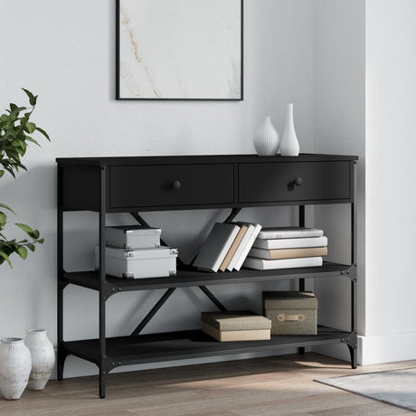 Vidaxl wandtafel met lades en schappen bewerkt hout zwart